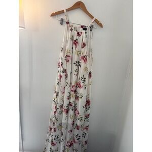 Torrid Chiffon Maxi Dress Sz 3 (3x) White Floral Halter Neck Keyhole Tie Back